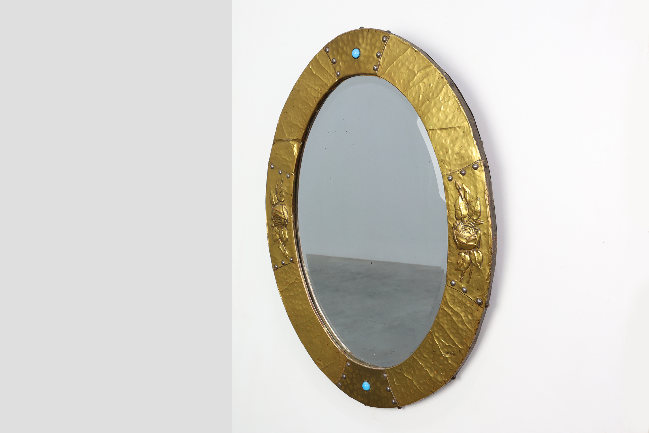 Arts & Crafts Copper Oval Mirror, France ca. 1905thumbnail